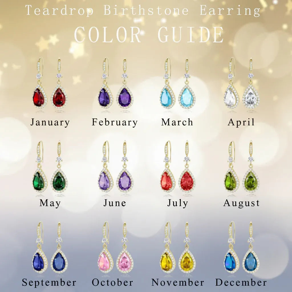Birthstone Teardrop Dangle Earrings - Mother's Day Gift Jewelry