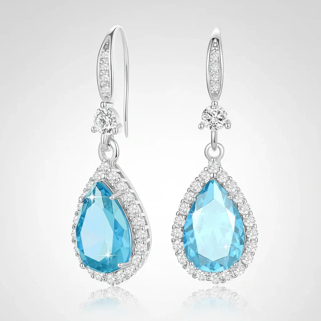 Birthstone Teardrop Dangle Earrings - Mother's Day Gift Jewelry