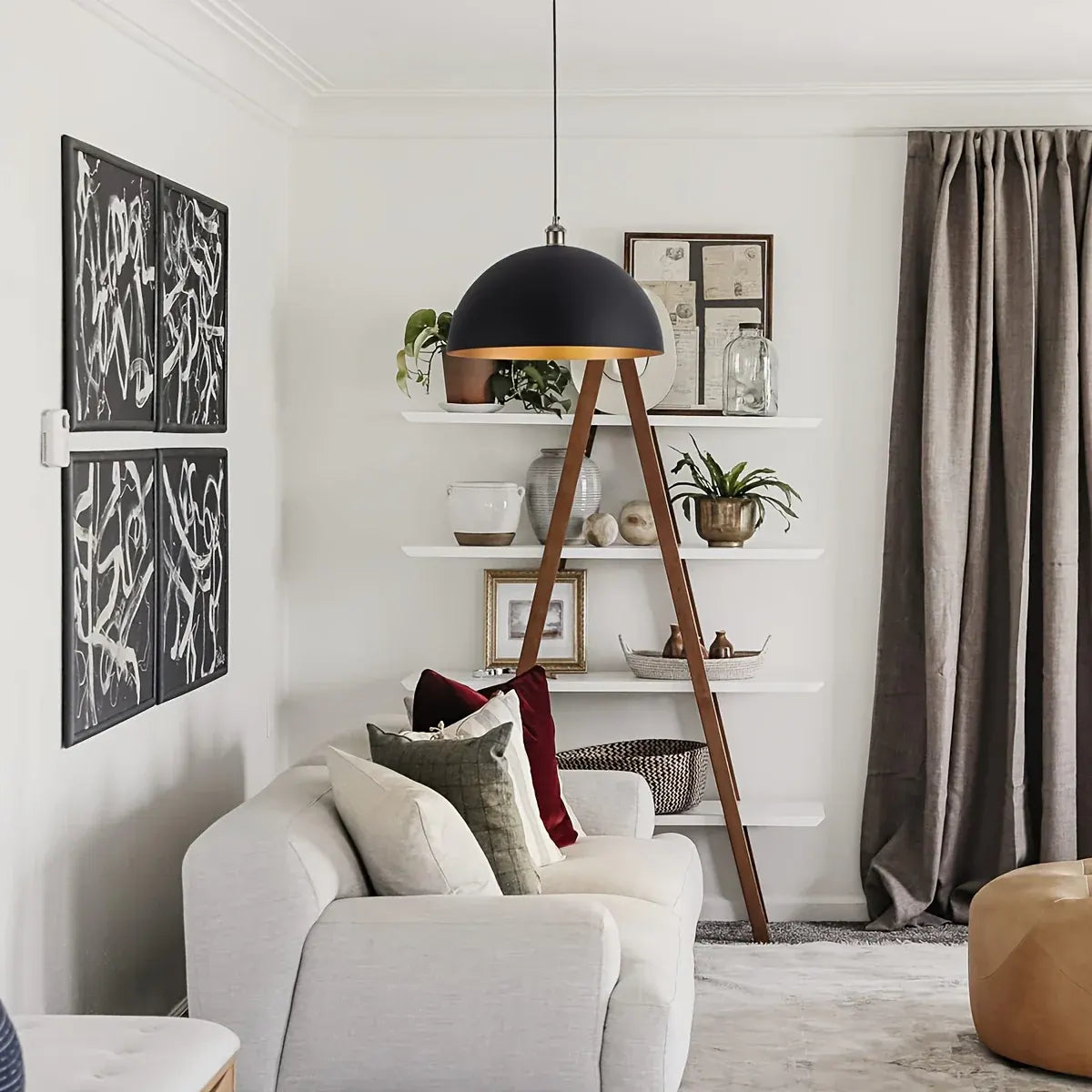 Black & Gold Iron Dome Pendant Light, Vintage Industrial Style