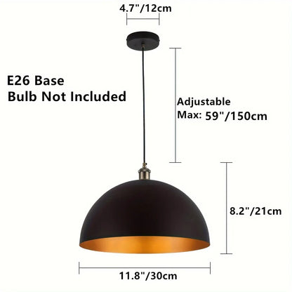 Black & Gold Iron Dome Pendant Light, Vintage Industrial Style