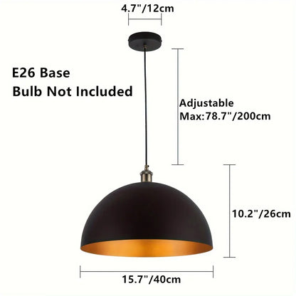Black & Gold Iron Dome Pendant Light, Vintage Industrial Style