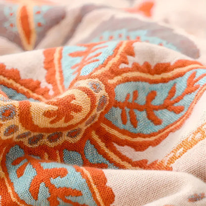 Boho Floral Fringe Cotton Throw Blanket