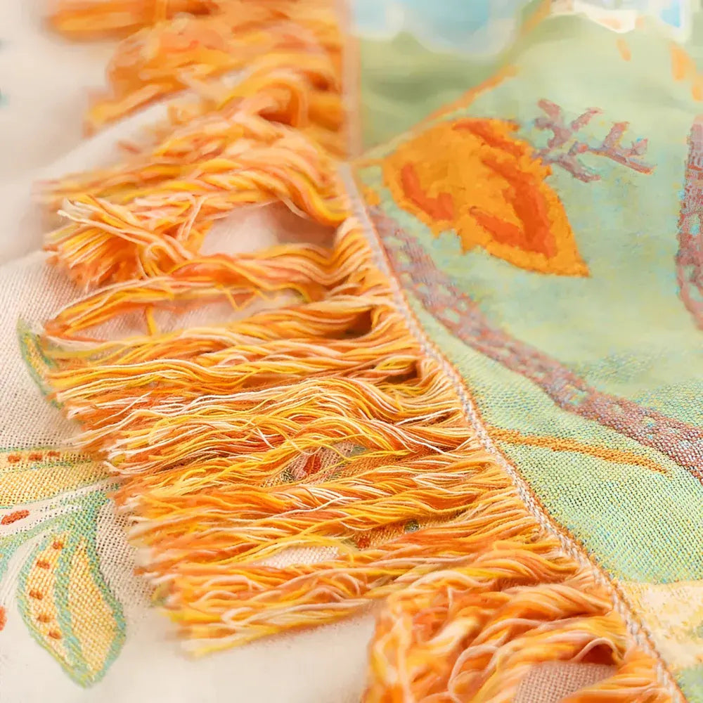 Boho Floral Fringe Cotton Throw Blanket