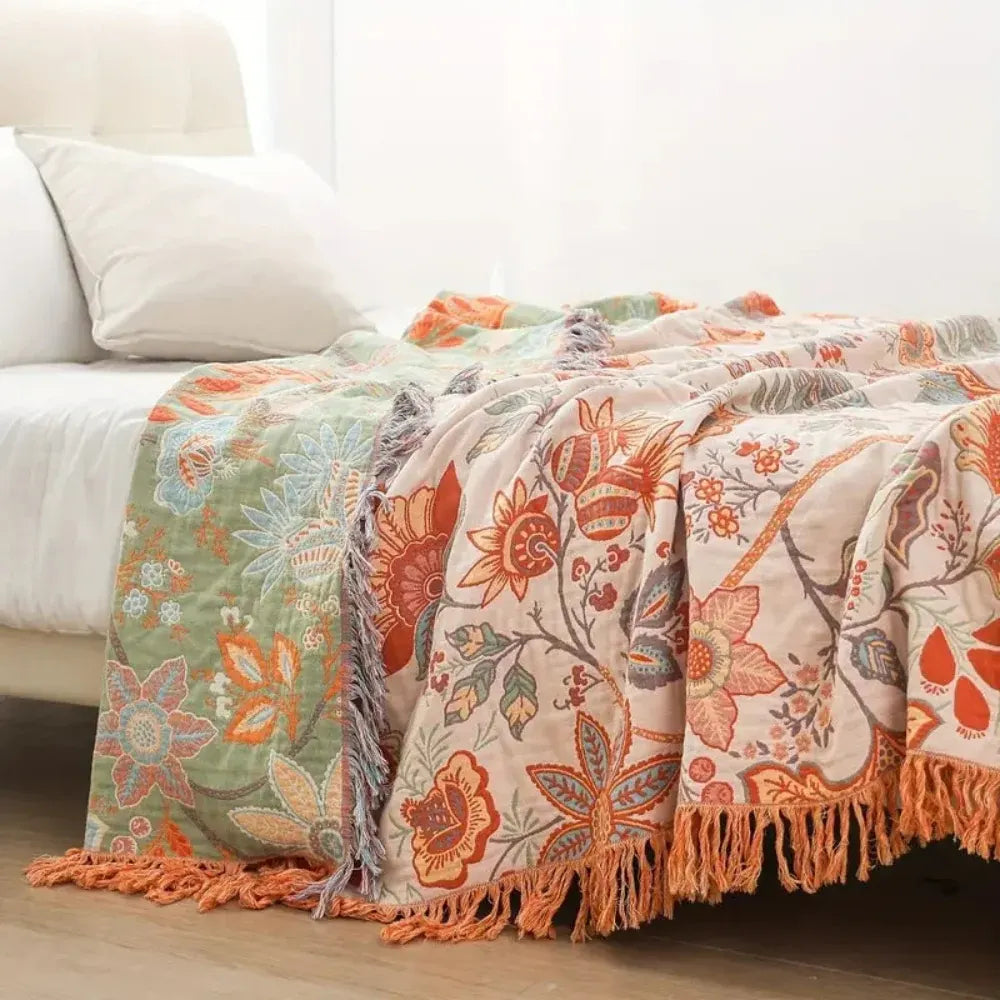 Boho Floral Fringe Throw Blanket