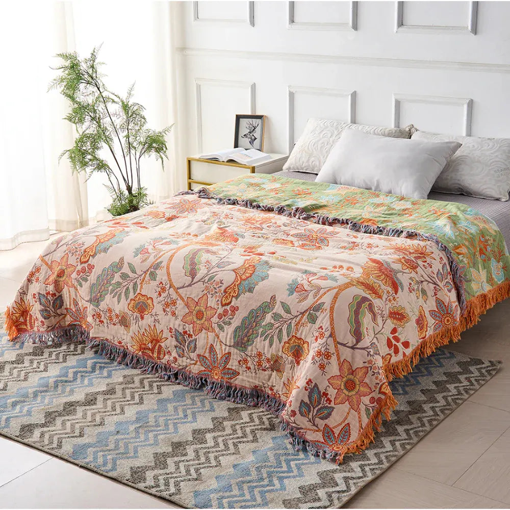 Boho Floral Fringe Throw Blanket
