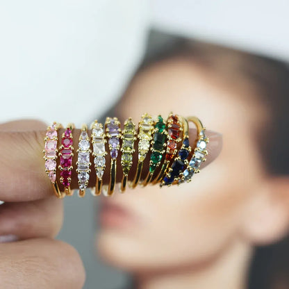 Boho Stackable Gold Rhinestone Ring Set for Mother's Day