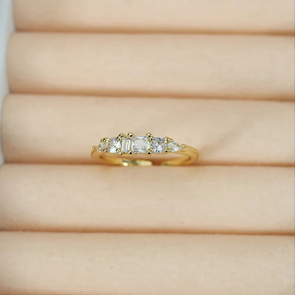 Boho Stackable Gold Rhinestone Ring Set for Mother's Day