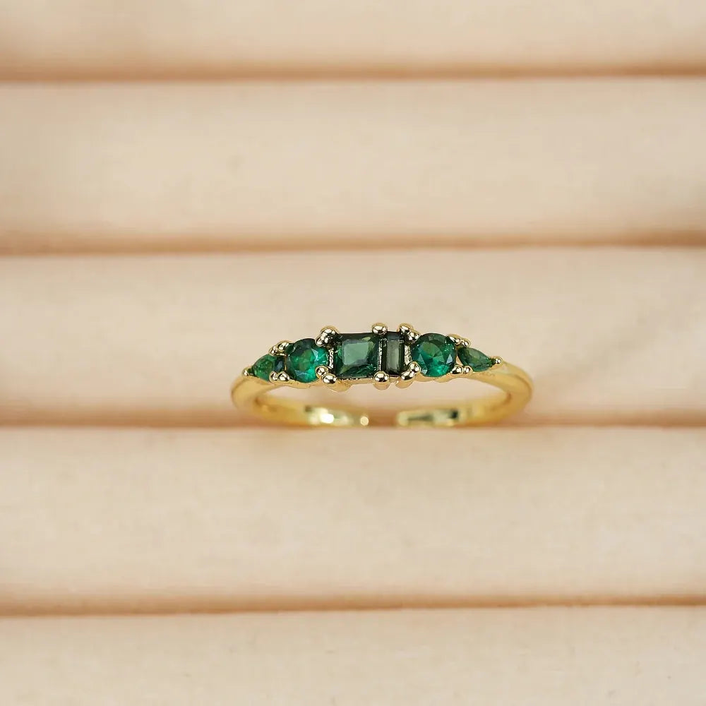 Boho Stackable Gold Rhinestone Ring Set for Mother's Day