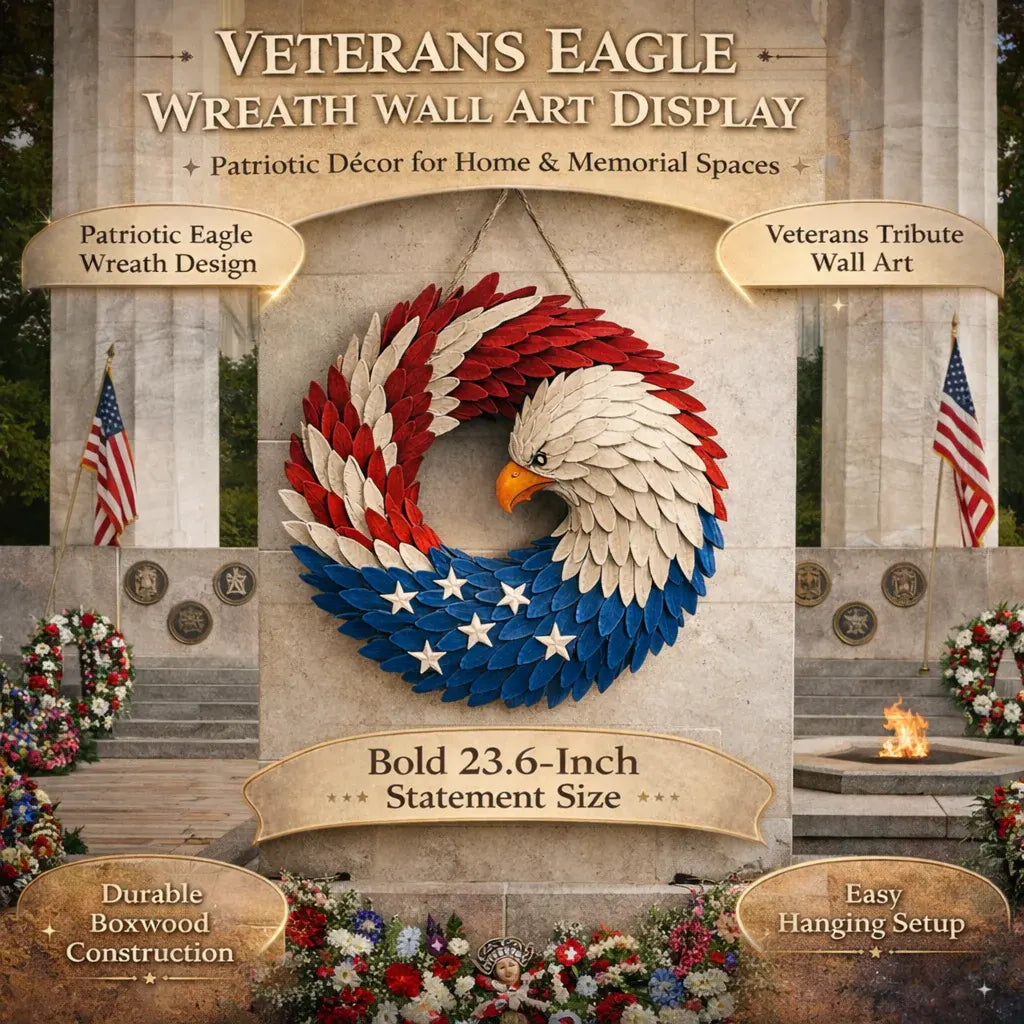 Boxwood Wreath Veterans Eagle Memorial Wall Decor Display