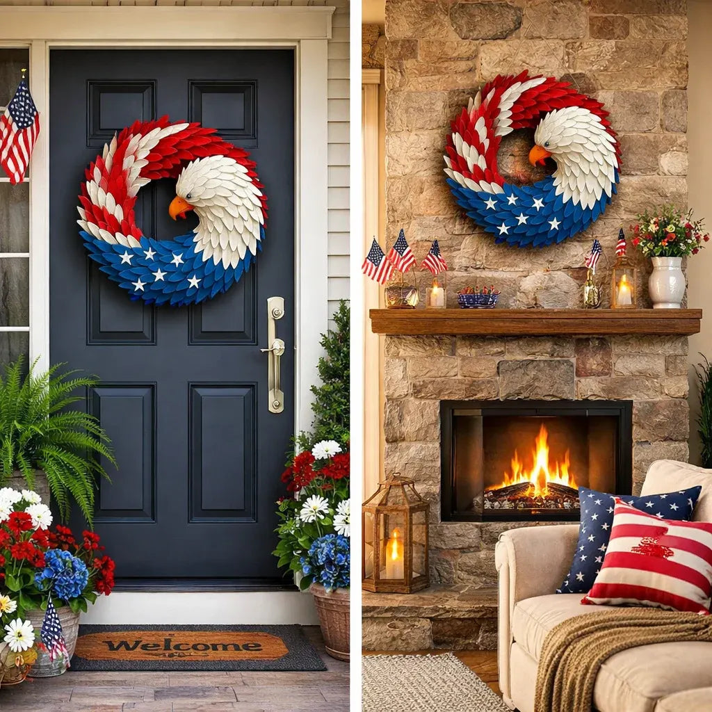 Boxwood Wreath Veterans Eagle Memorial Wall Decor Display