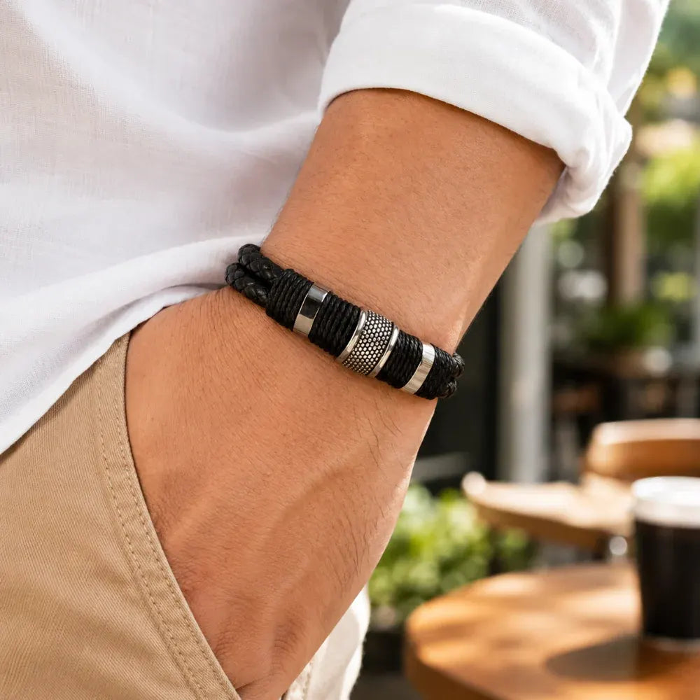 Braided Men's Wristband Bracelet with Magnetic Clasp