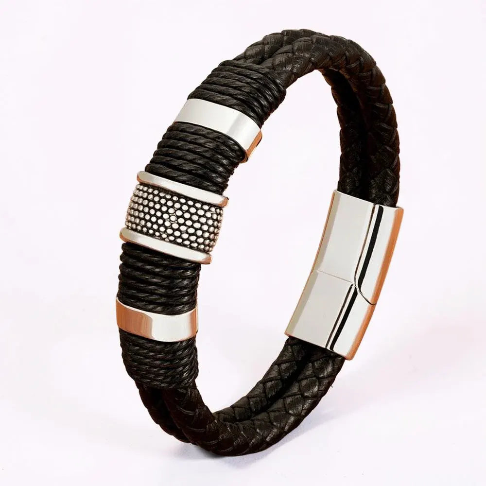 Braided Men's Wristband Bracelet with Magnetic Clasp