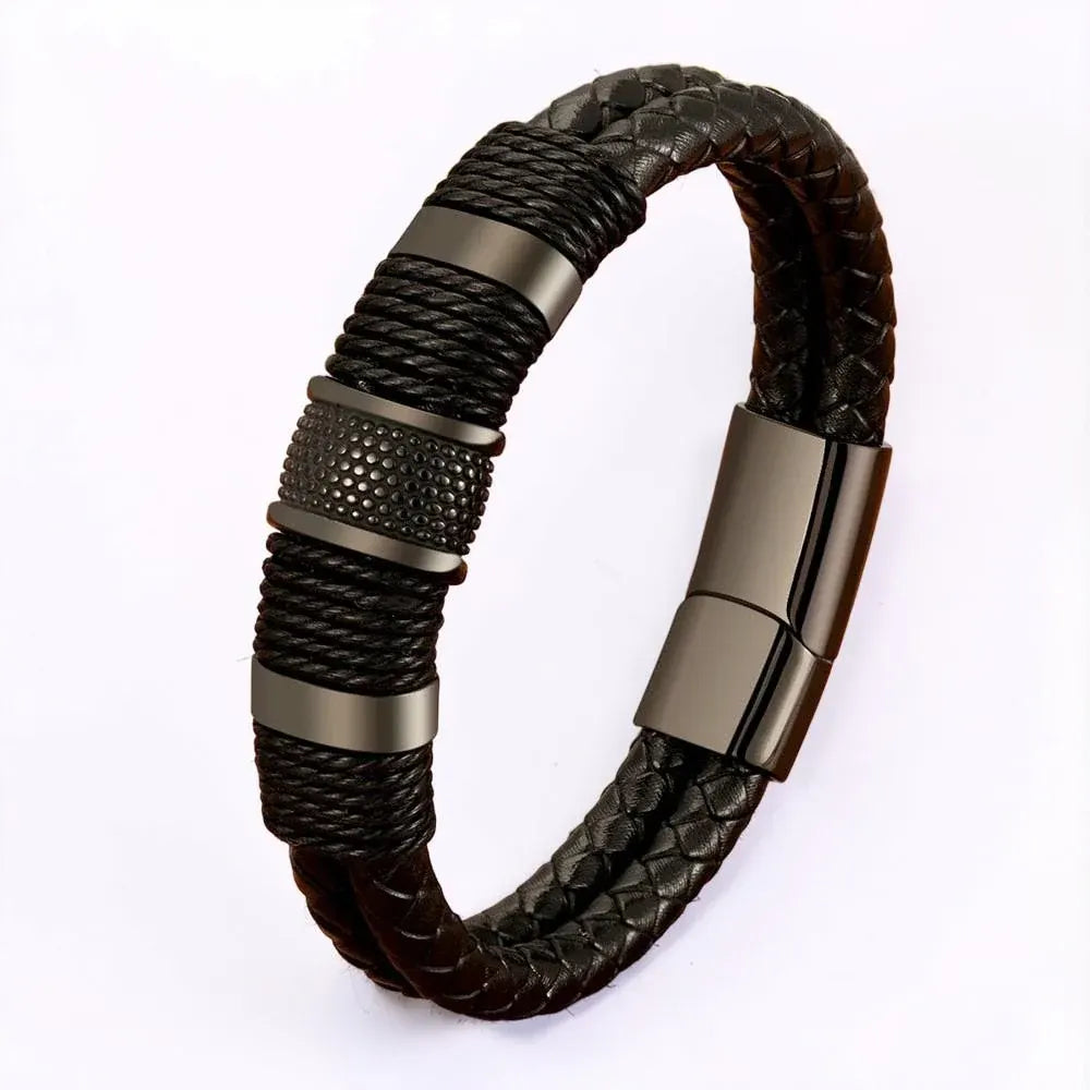 Braided Men's Wristband Bracelet with Magnetic Clasp