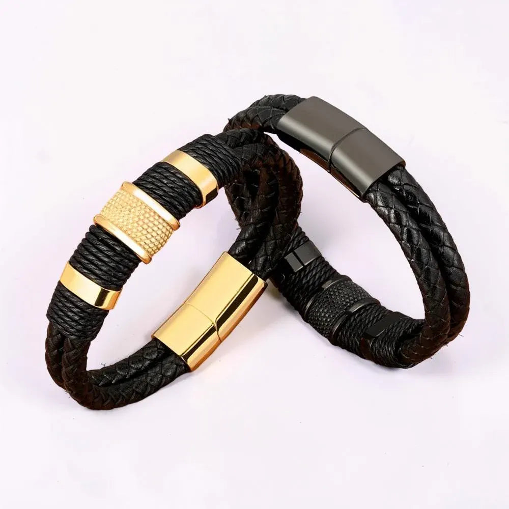 Braided Men's Wristband Bracelet with Magnetic Clasp