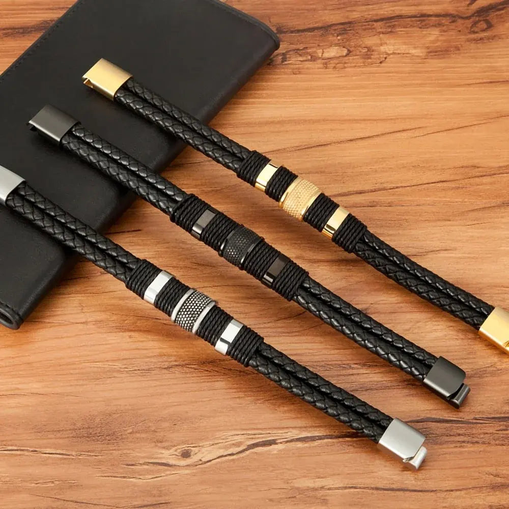Braided Men's Wristband Bracelet with Magnetic Clasp