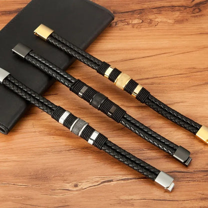Braided Men's Wristband Bracelet with Magnetic Clasp