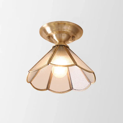 Brass Scalloped Metal Semi Flush Mount Ceiling Light with Single Bulb, Minimalist Design