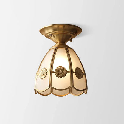 Brass Scalloped Metal Semi Flush Mount Ceiling Light with Single Bulb, Minimalist Design