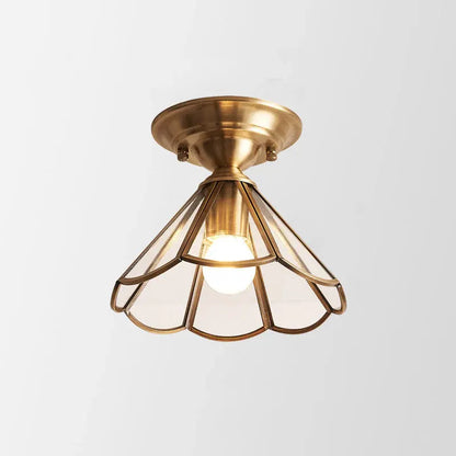 Brass Scalloped Metal Semi Flush Mount Ceiling Light with Single Bulb, Minimalist Design