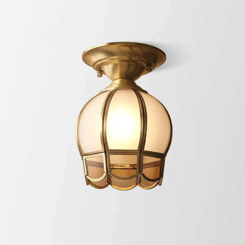 Brass Scalloped Metal Semi Flush Mount Ceiling Light with Single Bulb, Minimalist Design