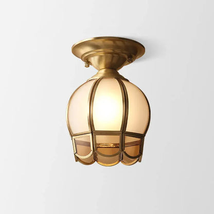 Brass Scalloped Metal Semi Flush Mount Ceiling Light with Single Bulb, Minimalist Design