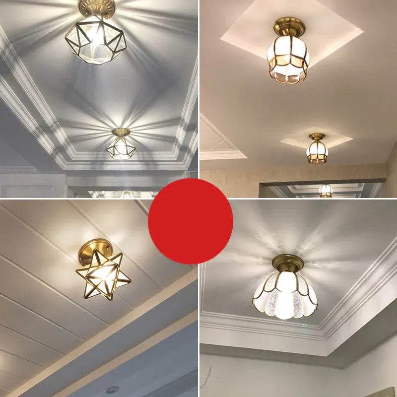 Brass Scalloped Metal Semi Flush Mount Ceiling Light with Single Bulb, Minimalist Design