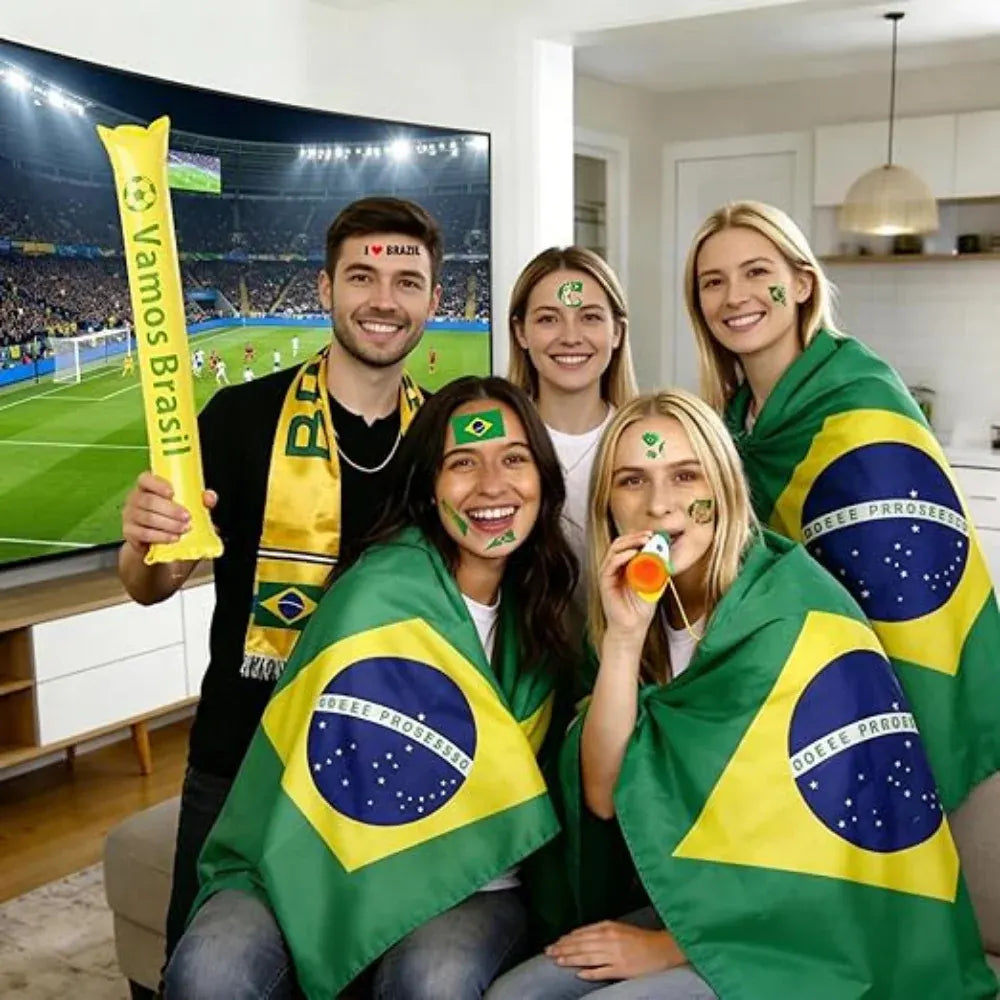 Brazil Fan Gear Set – Flag Cape, Scarf & Horn for Soccer Party