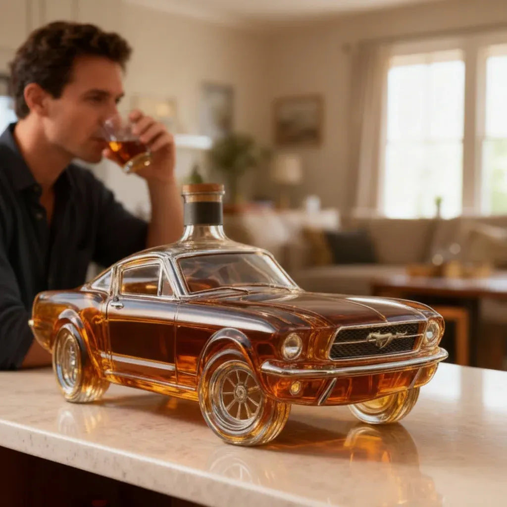Car-Shaped Glass Whiskey Decanter Bottle for Bar Display