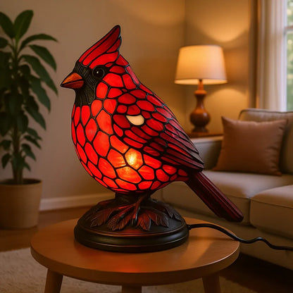 Cardinal Bird Art Glass Table Lamp with USB Powered Base Lighting