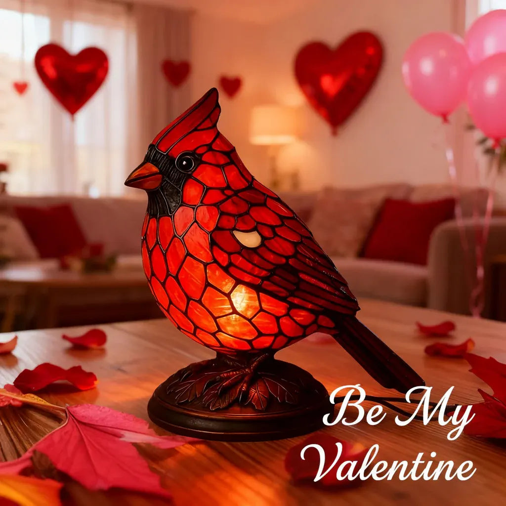 Cardinal Bird Art Glass Table Lamp with USB Powered Base Lighting