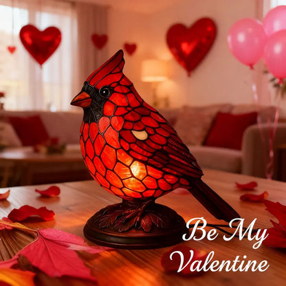 Cardinal Bird Art Glass Table Lamp with USB Powered Base Lighting