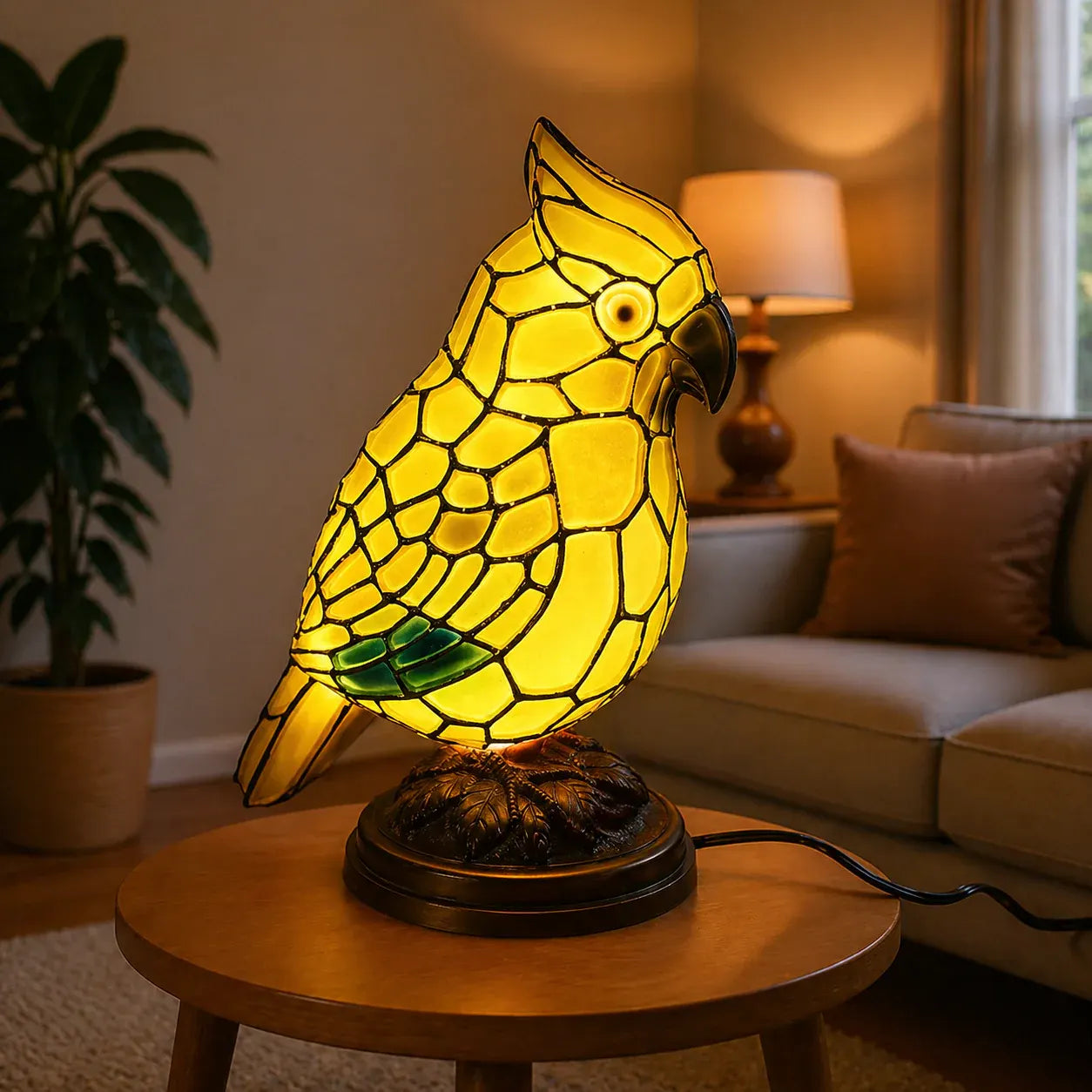 Cardinal Bird Art Glass Table Lamp with USB Powered Base Lighting