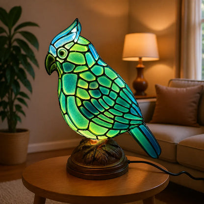 Cardinal Bird Art Glass Table Lamp with USB Powered Base Lighting
