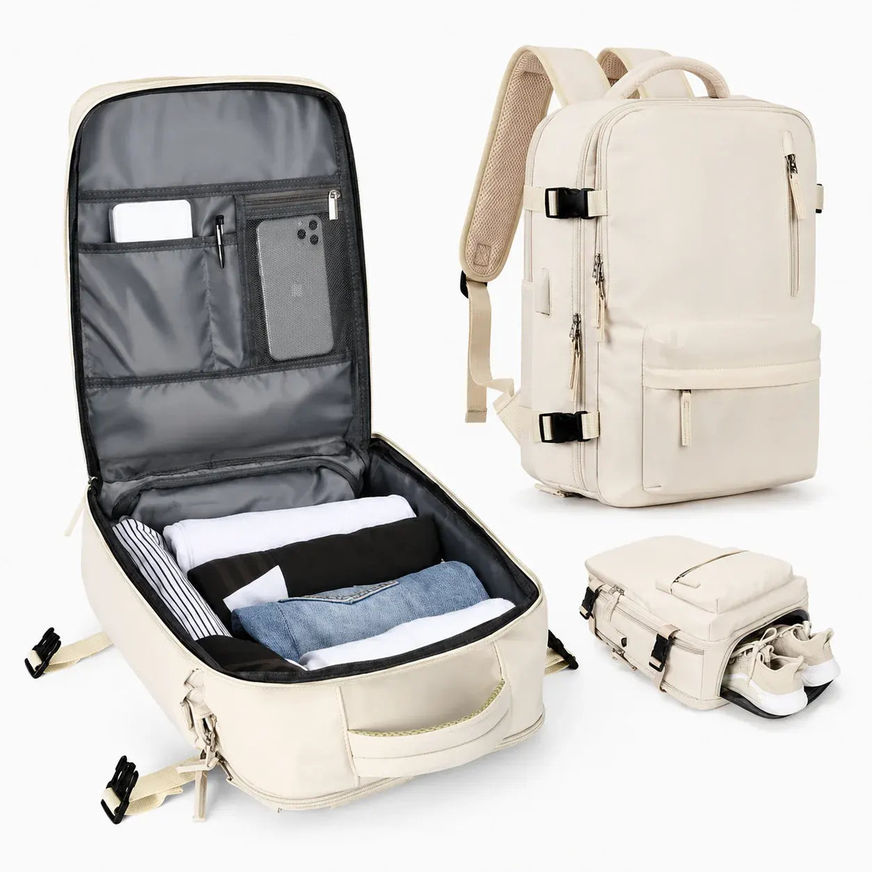 Carry-On Travel Backpack with Laptop Compartment & Shoe Storage Pocket