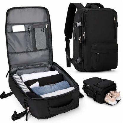 Carry-On Travel Backpack with Laptop Compartment & Shoe Storage Pocket