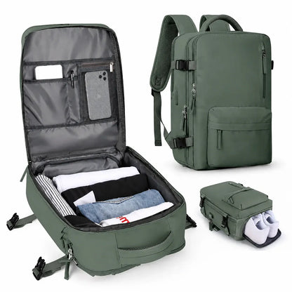 Carry-On Travel Backpack with Laptop Compartment & Shoe Storage Pocket