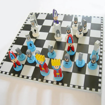 Cartoon Wooden Chess Board Game Strategy Set