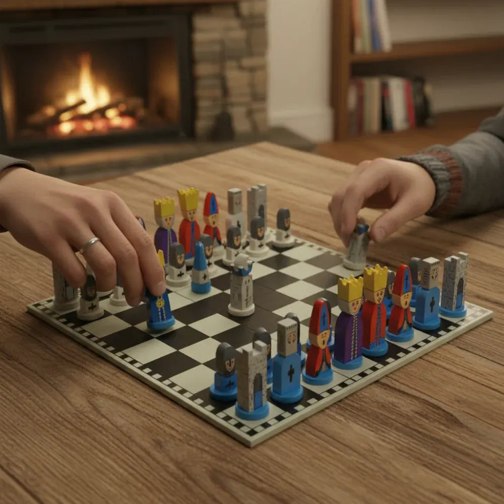 Cartoon Wooden Chess Board Game Strategy Set