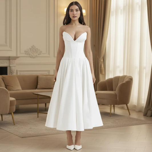 Casual Flowy Midi Dress with Deep V-Neck for Summer