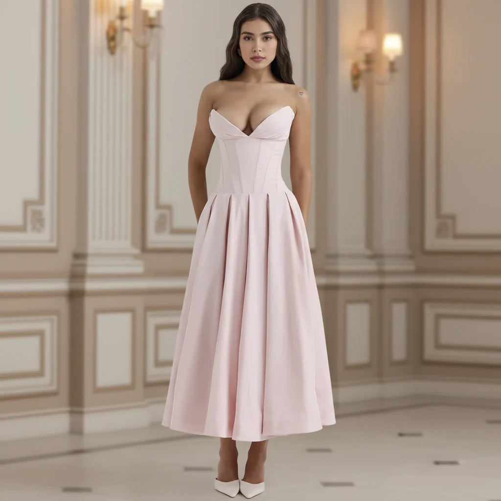 Casual Flowy Midi Dress with Deep V-Neck for Summer