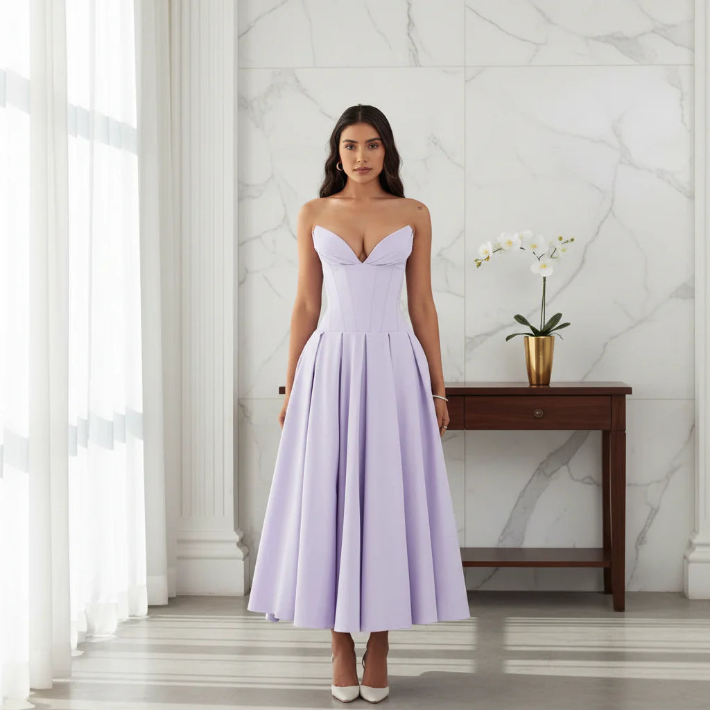 Casual Flowy Midi Dress with Deep V-Neck for Summer