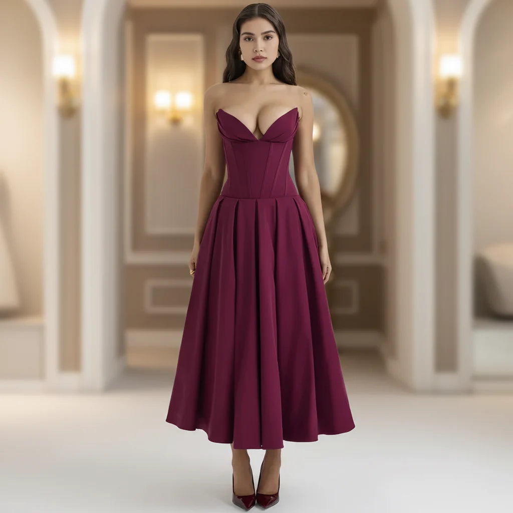 Casual Flowy Midi Dress with Deep V-Neck for Summer