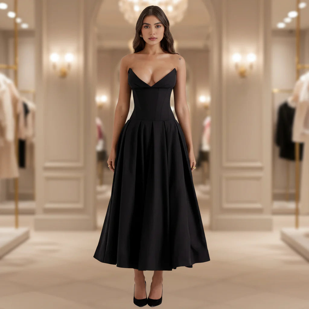 Casual Flowy Midi Dress with Deep V-Neck for Summer