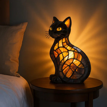 Cat-Themed Stained Glass Table Lamp Night Light