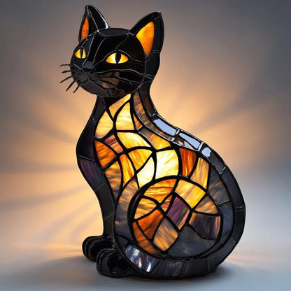 Cat-Themed Stained Glass Table Lamp Night Light