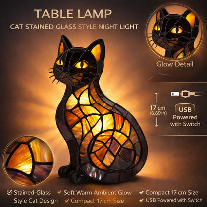 Cat-Themed Stained Glass Table Lamp Night Light