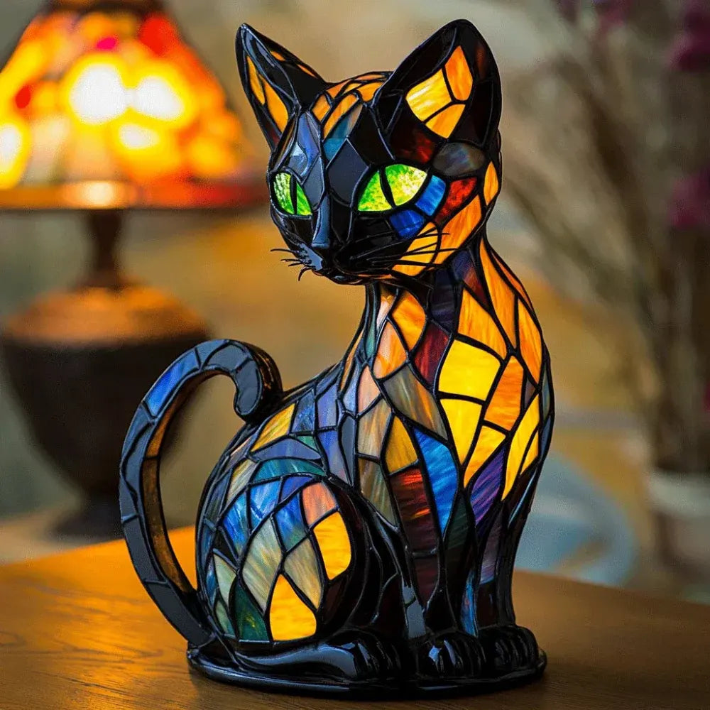 Cat-Themed Stained Glass Table Lamp Night Light