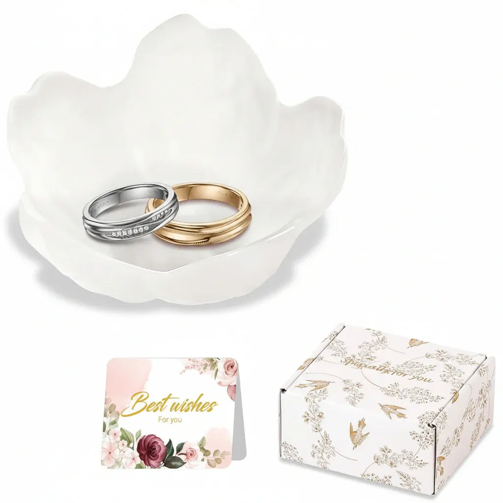 Ceramic Ring Holder Tray with Floral Design - Mother's Day Jewelry Dish Gift