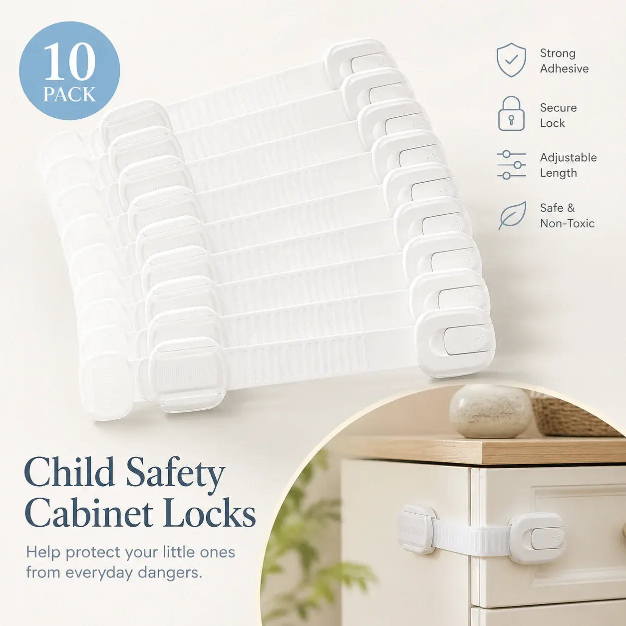 Child Safety Adhesive Cabinet Lock Straps for Baby Proofing