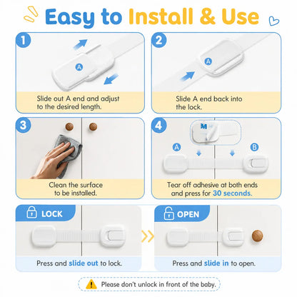 Child Safety Adhesive Cabinet Lock Straps for Baby Proofing
